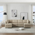 Adjustable Arms And Backs Modern U Shape Linen Couch Modular Sectional Sofa Couch With Storage Seat, Large Convertible Sofa With Reversible Chaise For Living Room Apartment Office, Beige Beige Polyester 4 Seat
