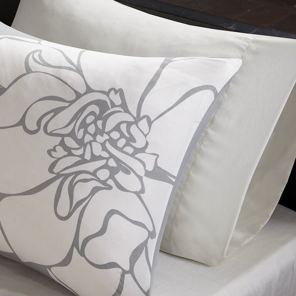 Printed Cotton Sateen Comforter Set Grey Peach Cal King California King Grey Peach Polyester