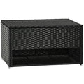 Outsunny Outdoor Deck Box & Shoe Storage, Pe Rattan Wicker Towel Rack With Liner For Indoor, Outdoor, Patio Furniture Cushions, Pool, Toys, Garden Tools, Black Black Steel