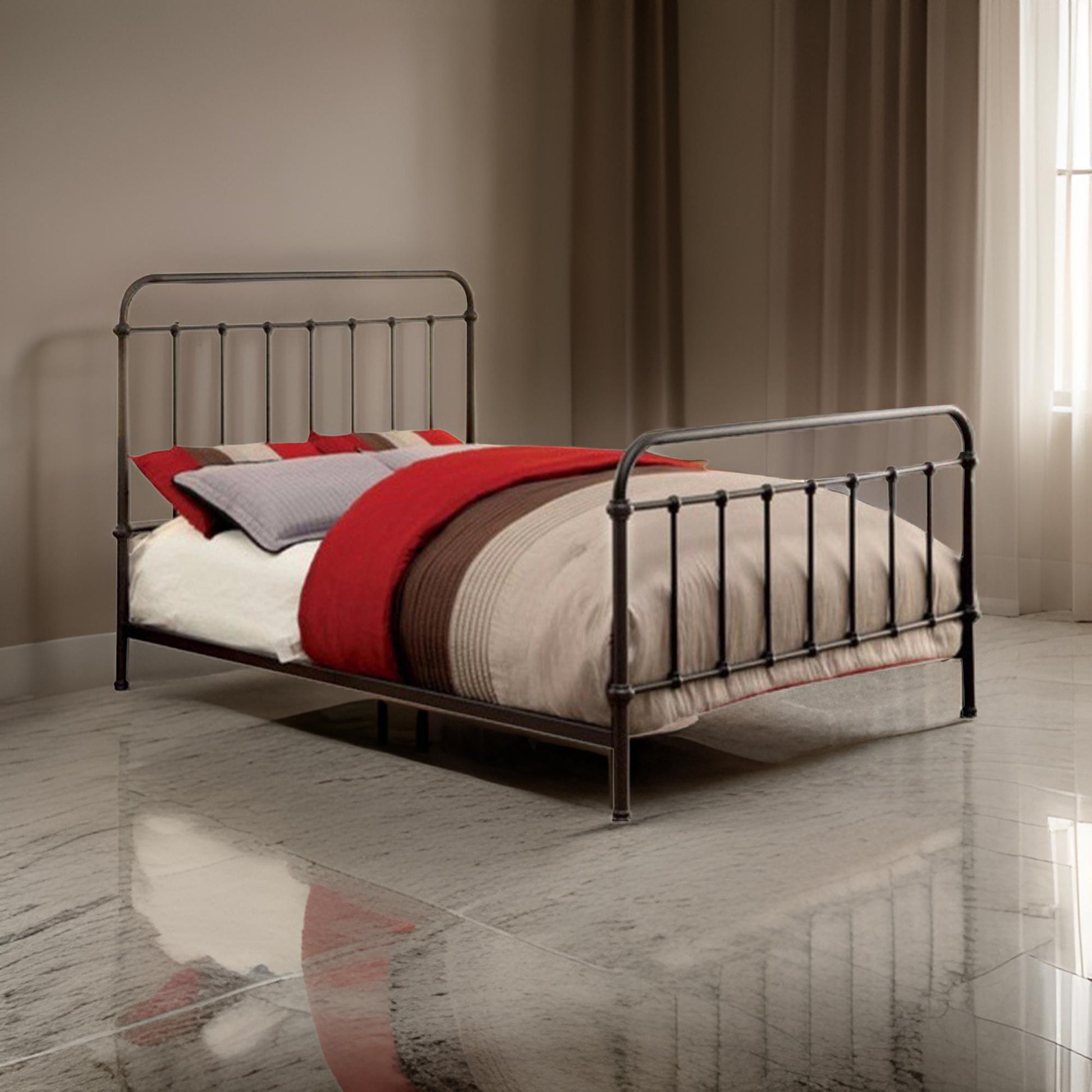 Metal Full Size Platform Bed With Headboard & Footboard, Deep Bronze Bronze Metal