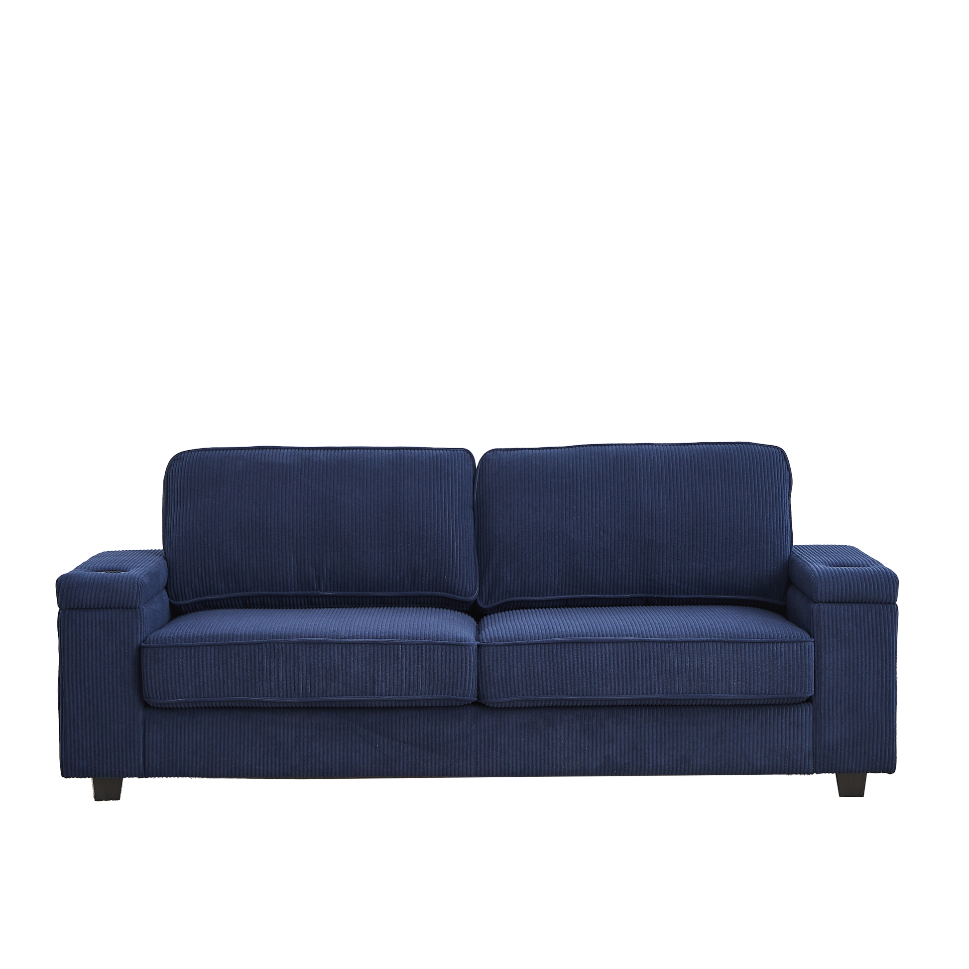 86.5 Inch Sofa Couch Deep Seat Sofa With Two Storage Spaces, T Pyce Charging Portsusb Charging Ports & 2 Cup ,Corduroy 3 Seater Couch, Modern Sofas For Living Room Blue Foam Corduroy 3 Seat