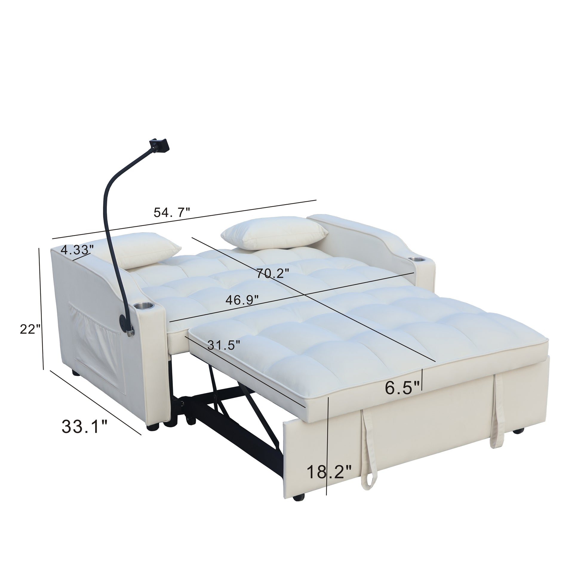 Modern Velvet Loveseat Futon Sofa Couch W Pullout Bed,Small Beautiful Seat Lounge Sofa With Adjustable Reclining Backrest,Toss Pillows, Pockets,Furniture For Living Room,3 In 1 Convertible Sleeper Sofa Bed Full Beige Velvet