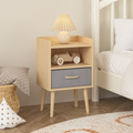 2Pc Nightstand With Collapsible Fabric Drawer, 2 Tier Storage End Table, Wood Side Table With Storage Cabinet For Bedroom, Living Room Oak Oak Engineered Wood