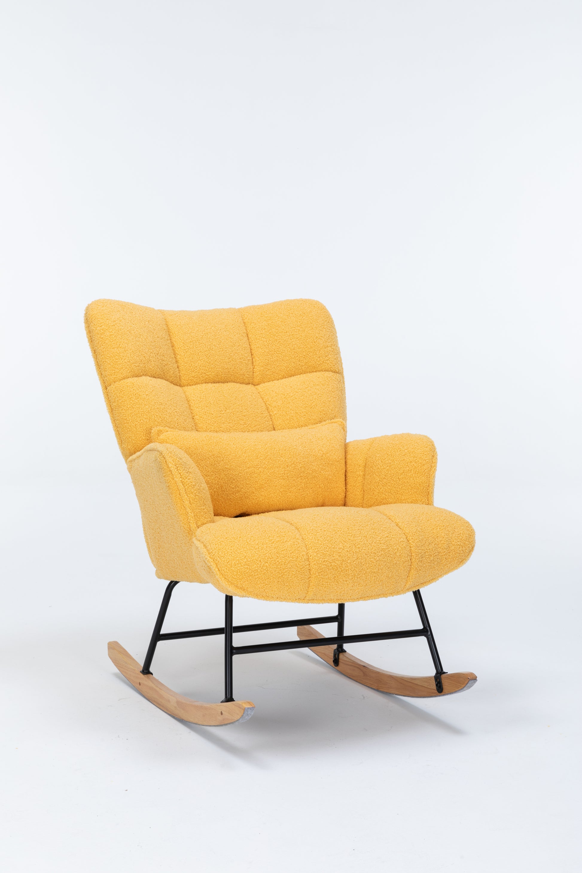 Rocking Chair Nursery, Teddy Upholstered Glider Rocker With High Backrest, Reading Chair Modern Rocking Accent Chairs Glider Recliner For Living Room, Nursery, Bedroom Yellow Velvet