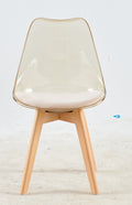 Wood Leg And Transparent Yellow Back Chair,Set Of 4,Dining Chair,Coffee Chair Antique Yellow Wood Plastic