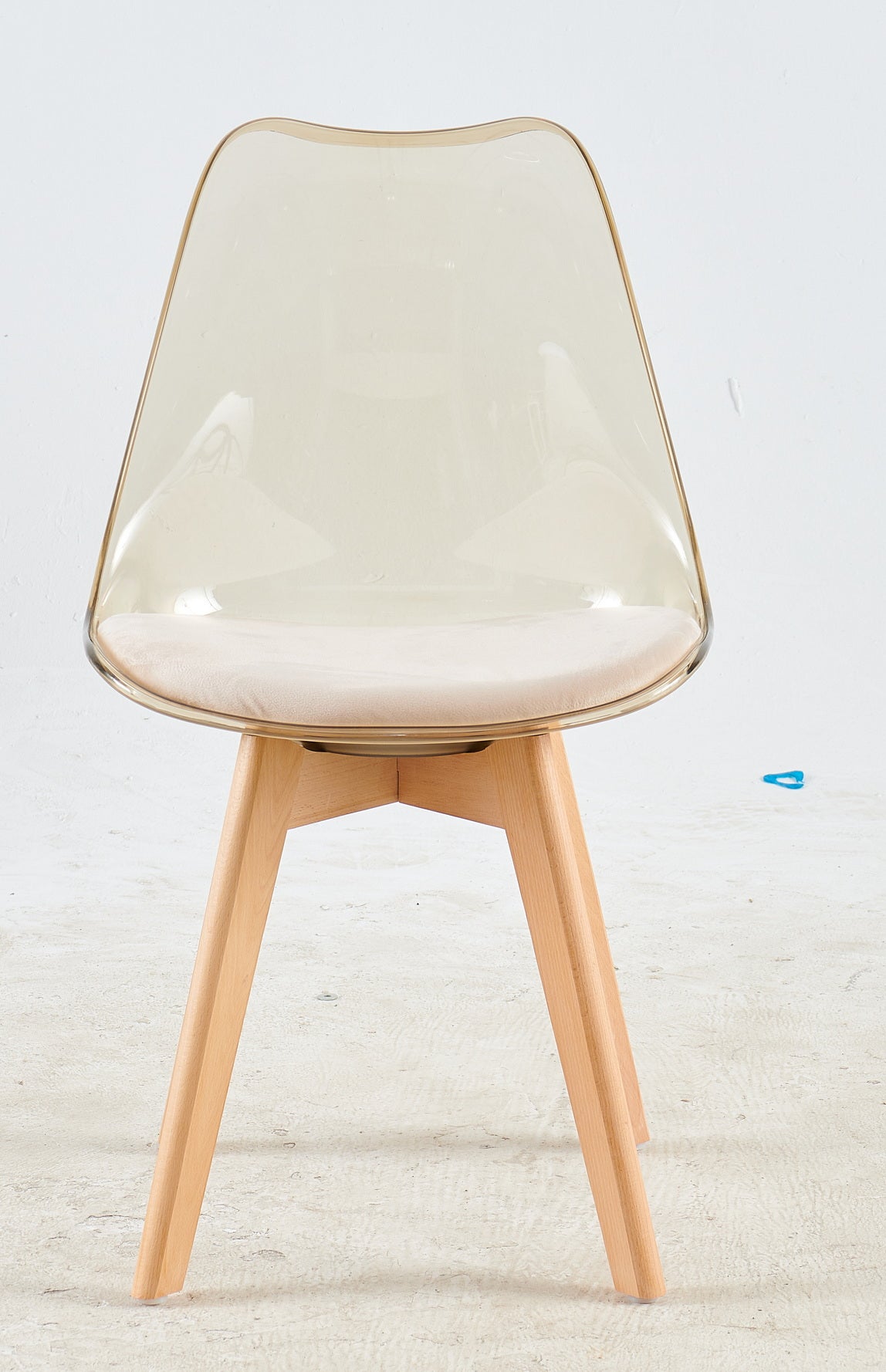 Wood Leg And Transparent Yellow Back Chair,Set Of 4,Dining Chair,Coffee Chair Antique Yellow Wood Plastic