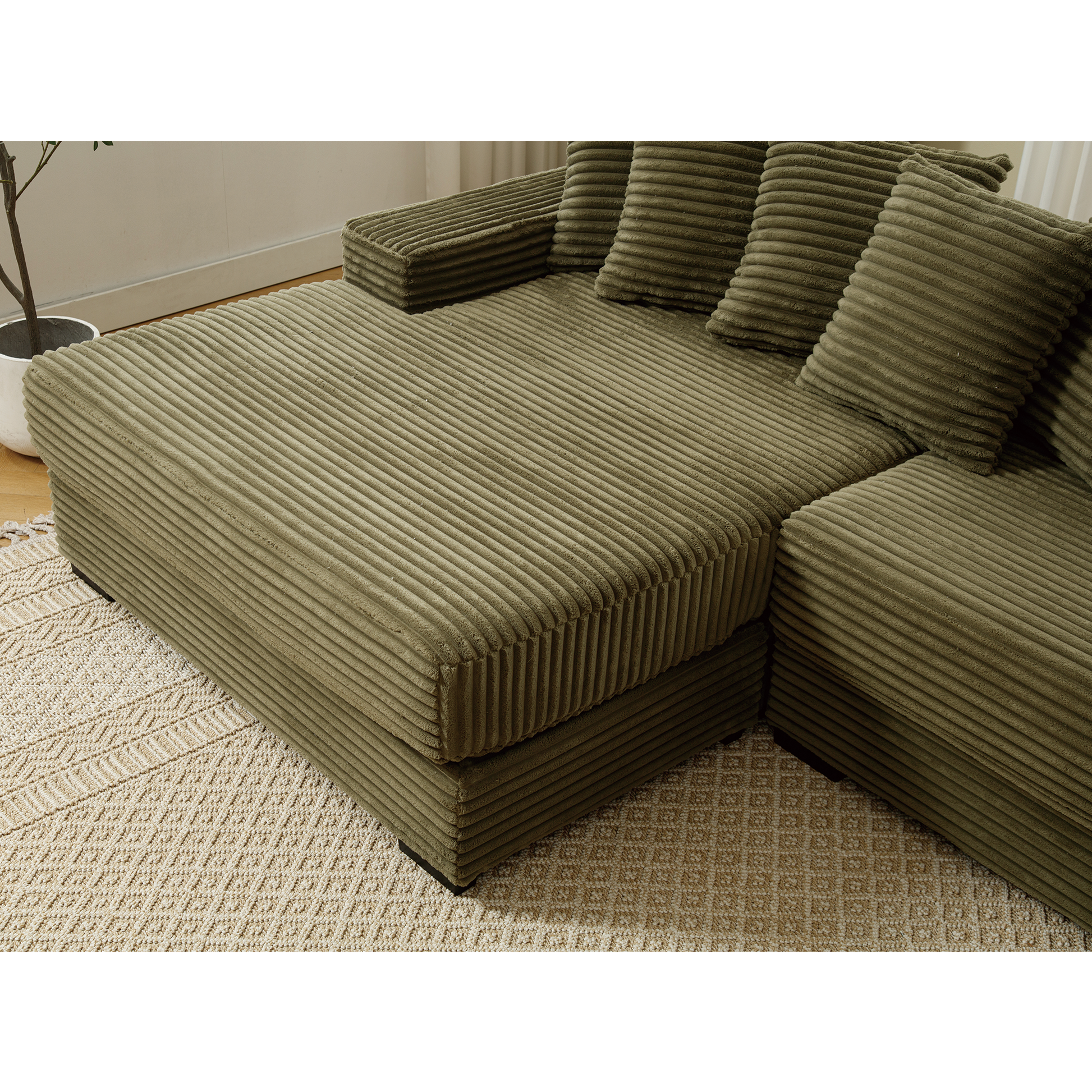 Arrived Oversized Two Piece Couches, L Shaped Sofa, Corduroy, Left Chaise Daybed,With Armrests,Eight Throw Pillows,Corner Sofa,Easy To Assemble, Green Green Polyester Wood Primary Living Space Medium Soft Pillow Back Modern Square Arms Wood 3 Seat