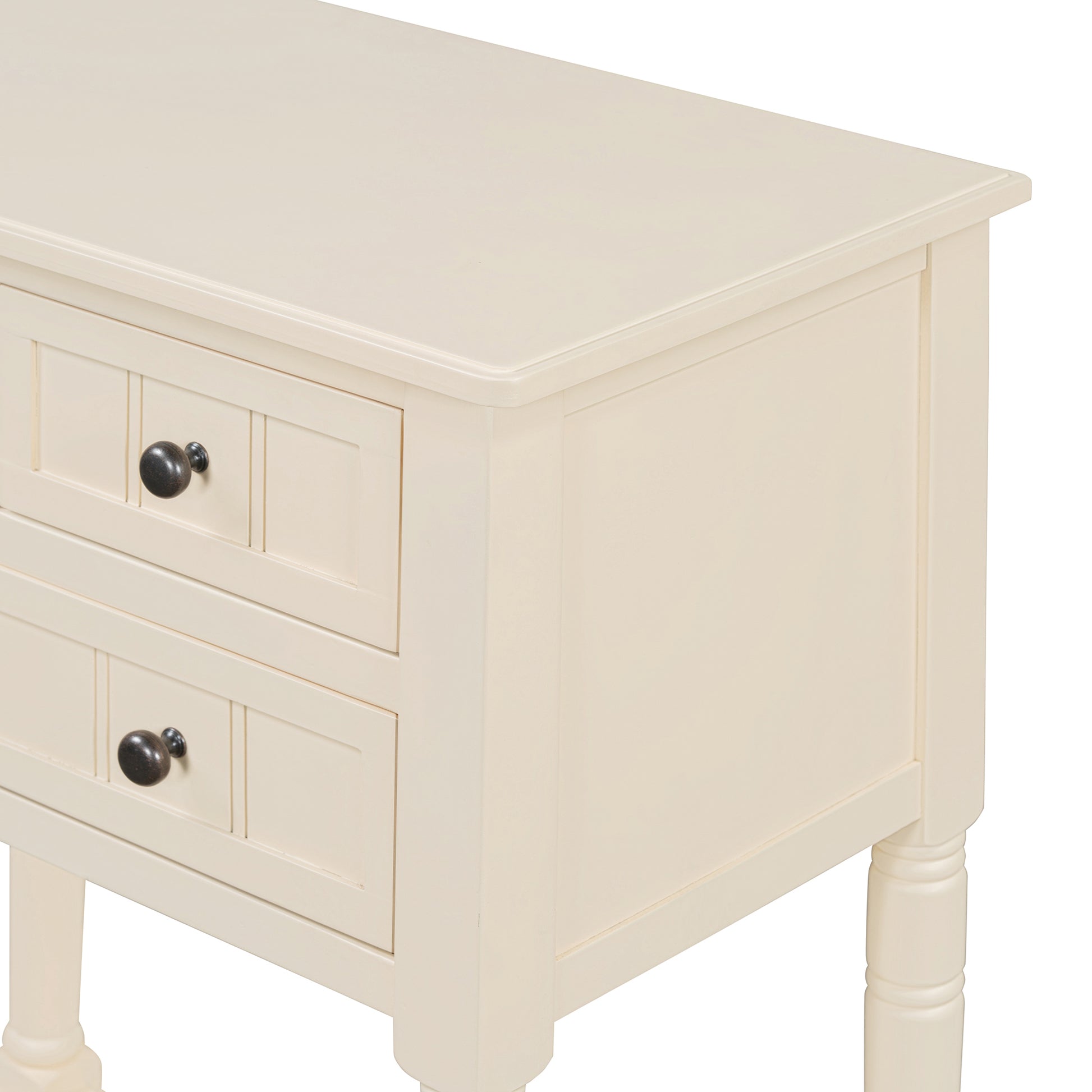 Narrow Console Table, Slim Sofa Table With Three Storage Drawers And Bottom Shelf Beige Beige Solid Wood Mdf