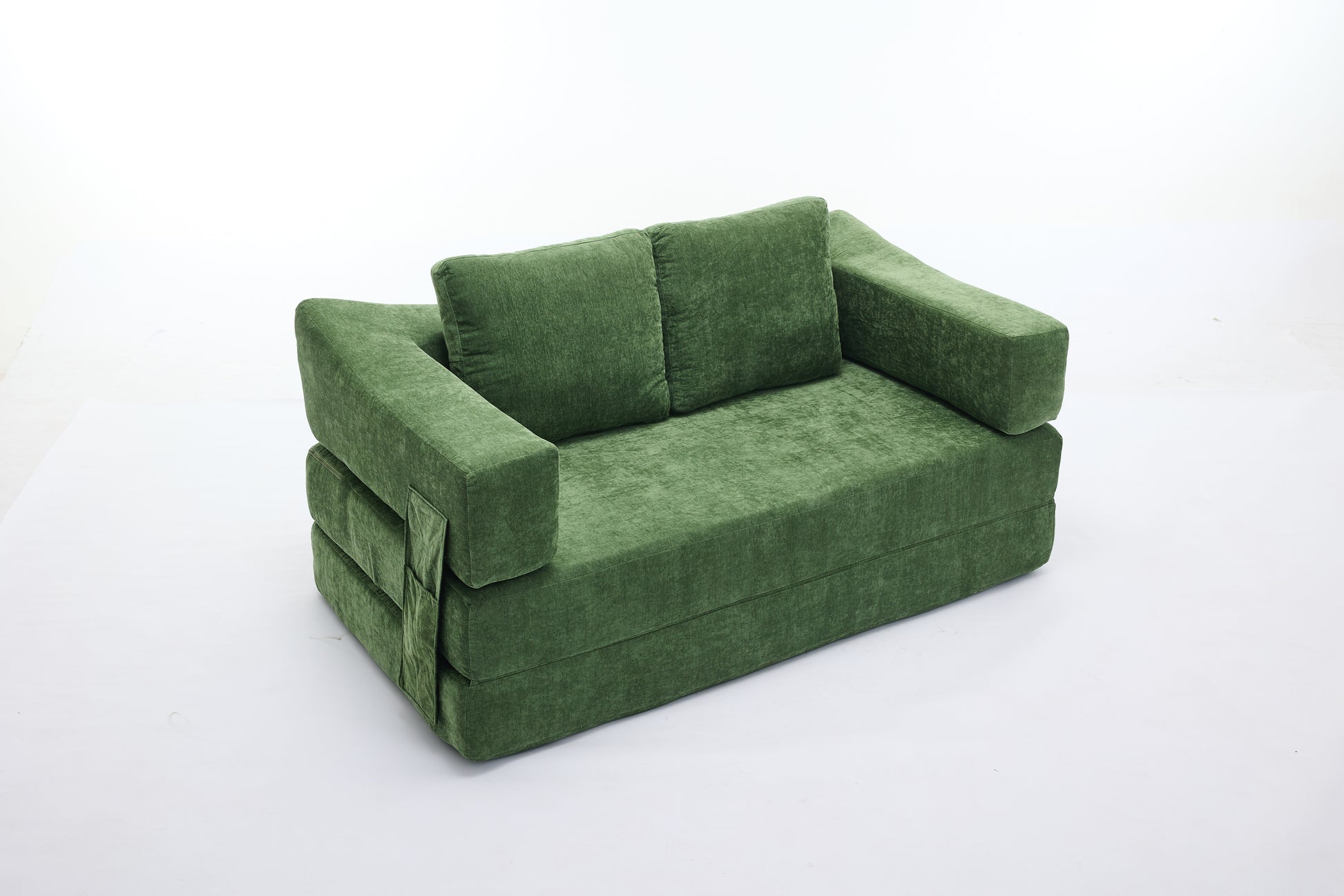 Modern Minimalist Sofa, Fold Out Sofa Bed, Convertible Chair Floor Couch & Sleeping Mattress For Living Room, Bedroom, Apartment, Removable Backrest, Green Green Chenille Soft Vintage Chenille 2 Seat