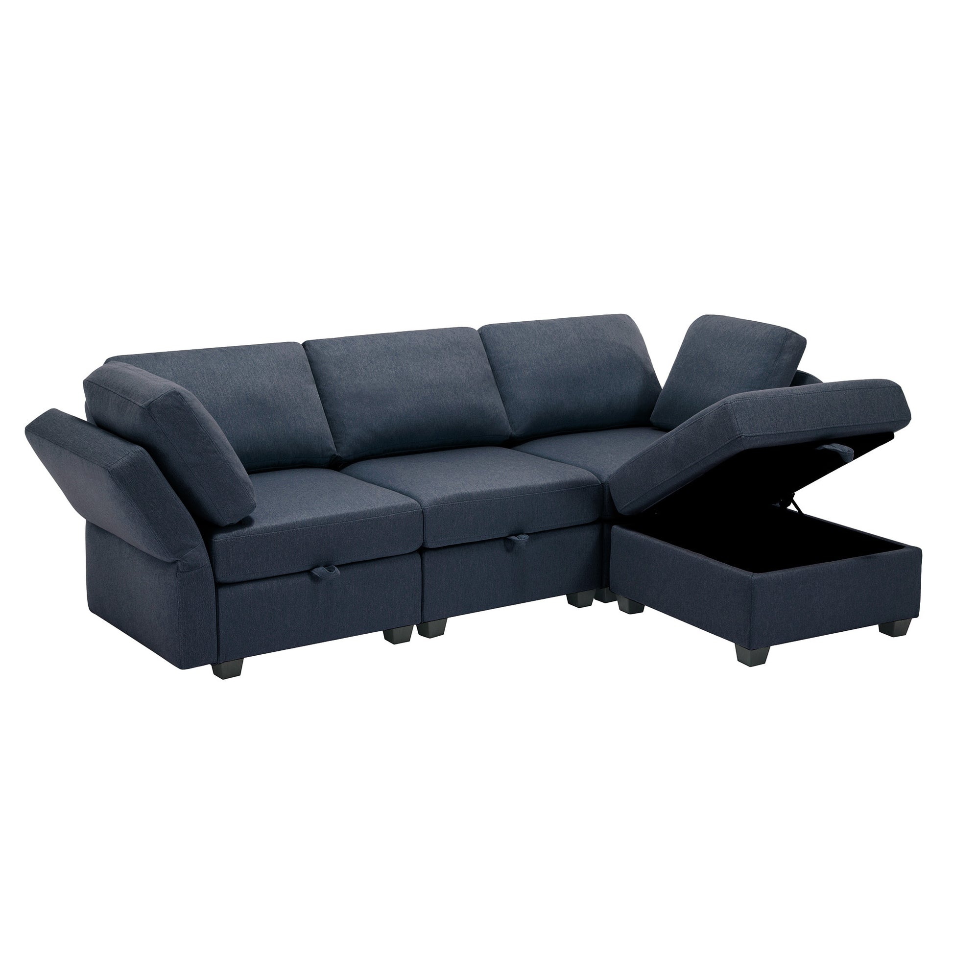Convertible Sectional Sofa With Chaise, L Shaped Sofa Couch Modular Sectional Sofa With Storage Seats, Adjustable Arms And Backs Blue Blue Polyester 3 Seat