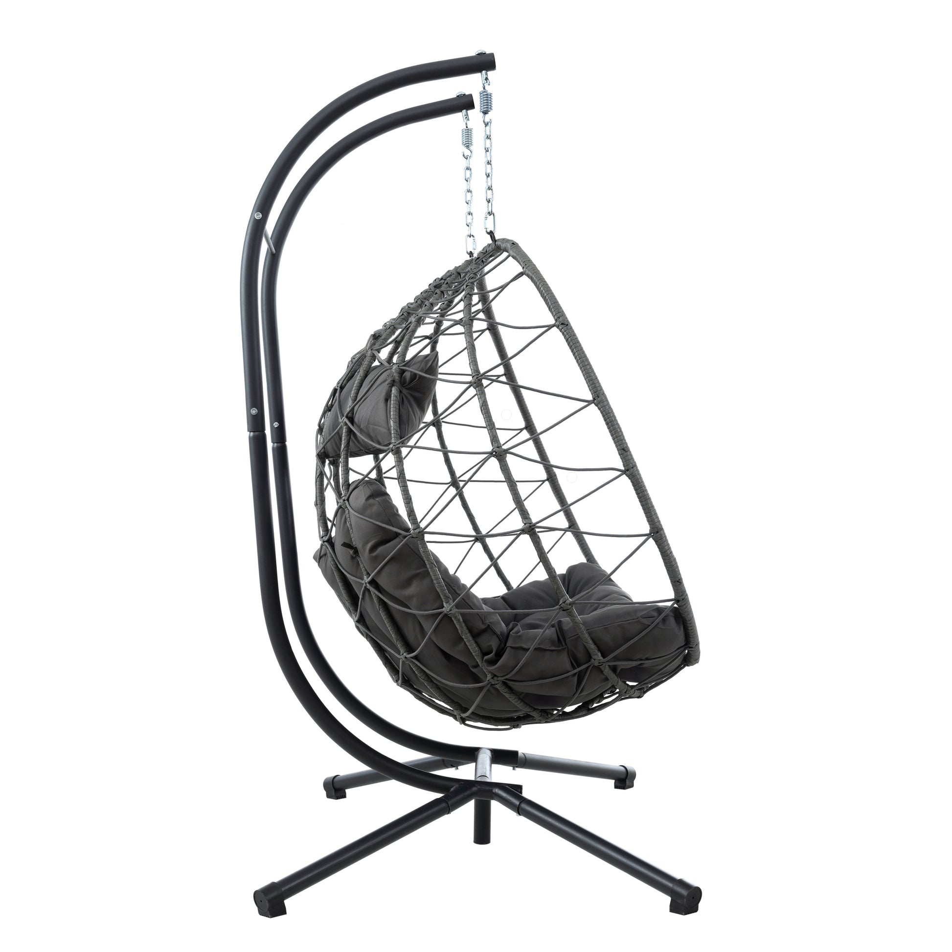 2 Persons Egg Chair With Stand Indoor Outdoor Swing Chair Patio Wicker Hanging Egg Chair Hanging Basket Chair With Stand For Bedroom Living Room Balcony Gray Steel