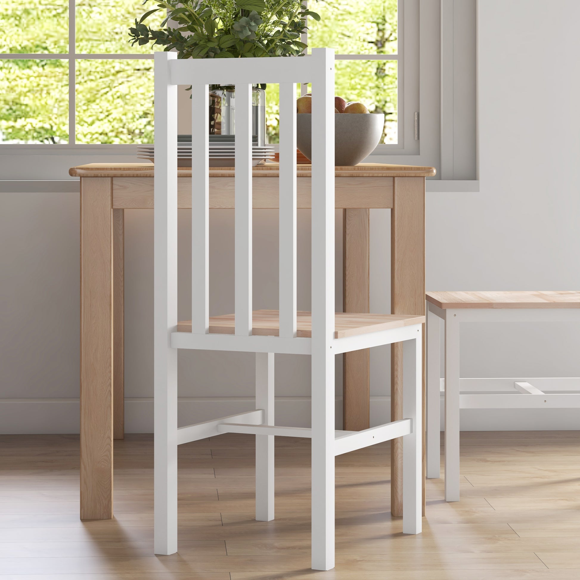 Homcom Farmhouse Armless Dining Chairs, Set Of 2 With Slat Back, White White Pine