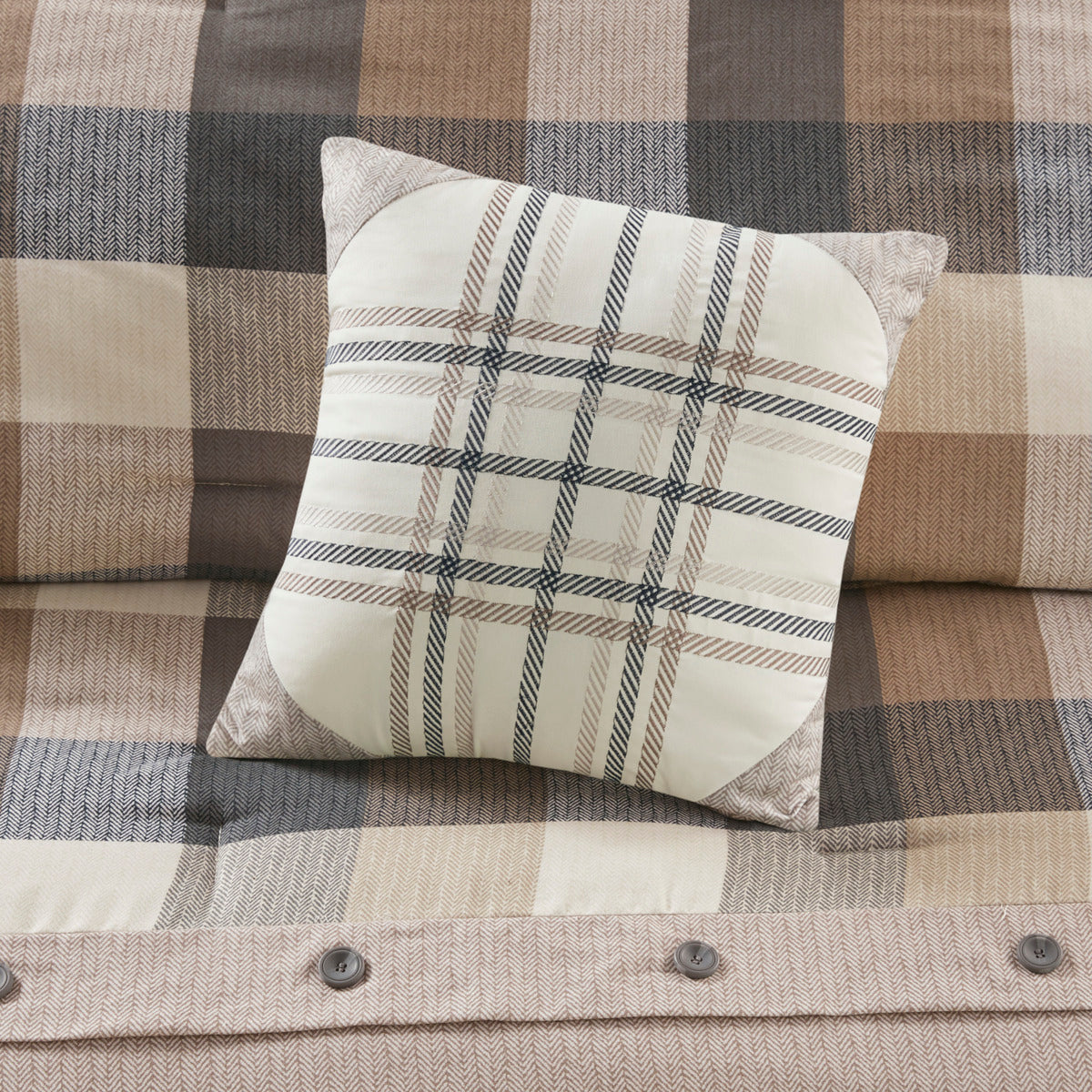 7 Piece Herringbone Comforter Set Neutral Cal King California King Neutral Polyester