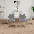 Modern Simple Rectangular Glass Dining Table, Solid Tempered Glass Tabletop, Electroplated Table Legs, Gray Pu Dining Chair Set, Suitable For Restaurant Kitchen Use Set Of 7 Upholstered Chair Glass Gray Pu Seats 6 Metal Rectangular Dining Table With