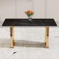 Modern Rectangular Table With 0.4 Inch Black Patterned Tabletop And Gold Legs, Suitable For Kitchen, Dining Room, And Living Room 63 Inches * 31.4 Inches * 30 Inches Gold Sintered Stone