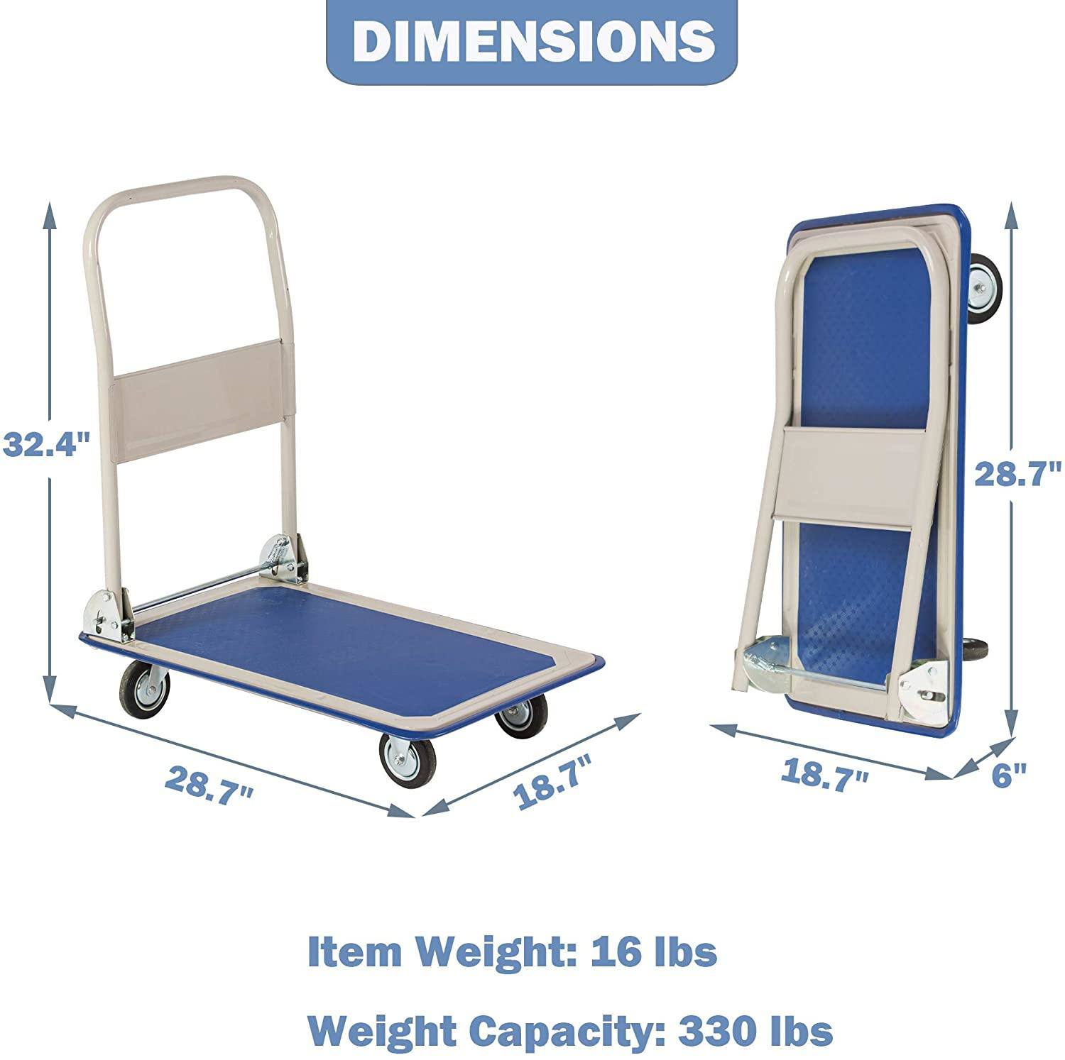 Platform Truck Hand Flatbed Cart Dolly Folding Moving Push Heavy Duty Rolling Cart With 4 Wheels, 330 Lbs Weight Capacity Blue Metal