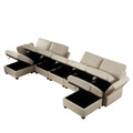 Modular Sectional Sofa U Shaped Sectional Couch With Ottoman, 7 Seat Modular Sofa With Chaise For Living Room, Adjustable Arms And Backs Beige Beige Polyester 4 Seat