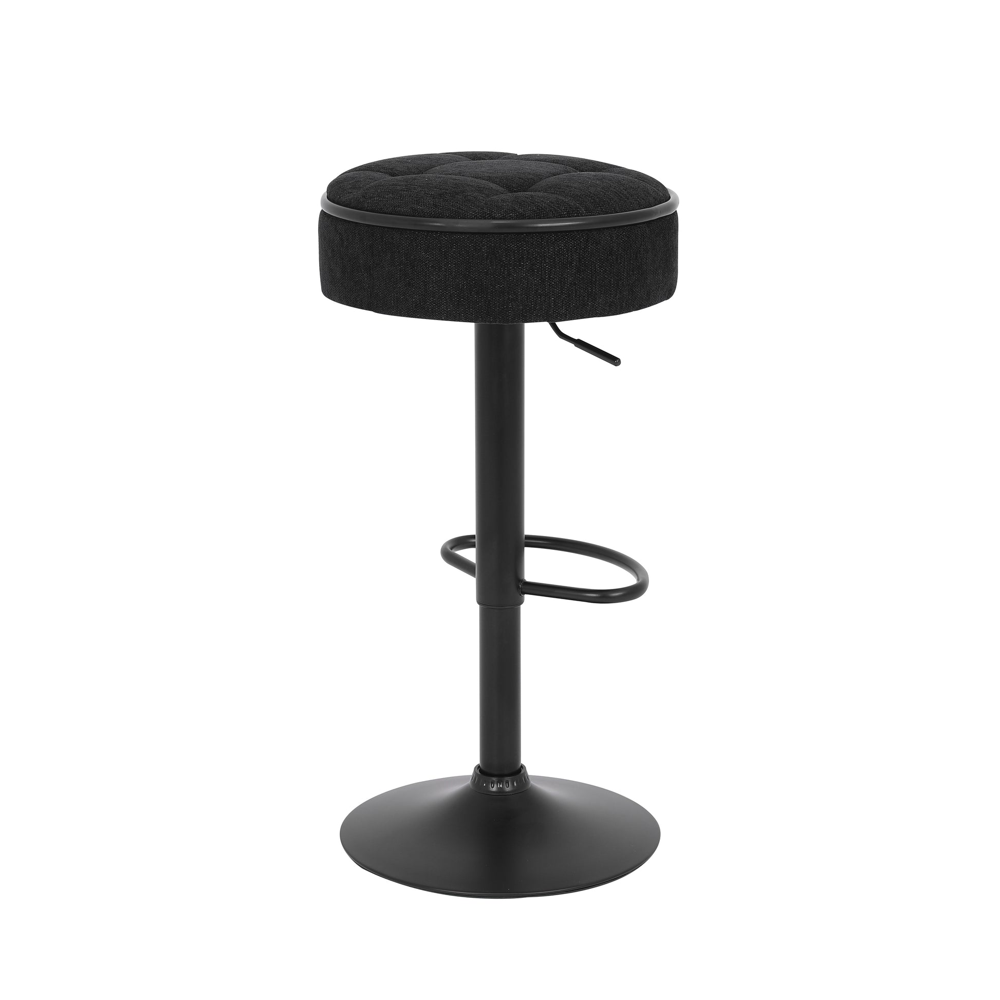 Round Storage Bar Stool Set Of 2, Black Linen Height Adjustable Barstool, 360 Counter Height Swivel Stool, Armless Bar Chair With Metal Frame For Kitchen Counter Dining Living Room Black Set Of 2 Foam Linen