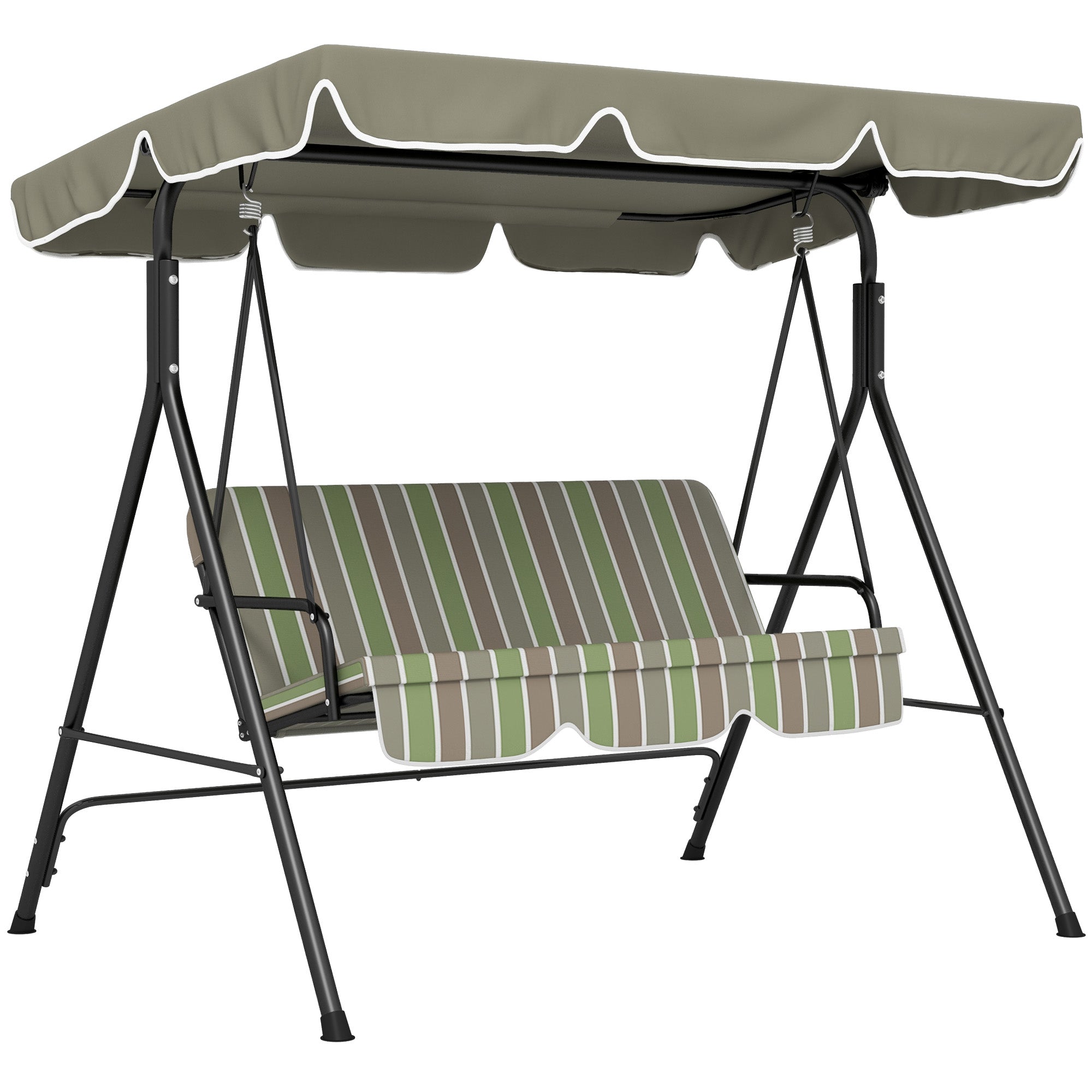 Outsunny 3 Seat Outdoor Patio Swing Chair With Removable Cushion, Steel Frame Stand And Adjustable Tilt Canopy For Patio, Garden, Poolside, Balcony, Backyard, Beige & Green Multicolor Steel