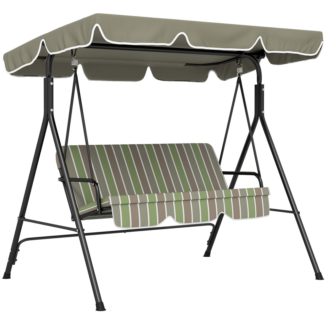 Outsunny 3 Seat Outdoor Patio Swing Chair With Removable Cushion, Steel Frame Stand And Adjustable Tilt Canopy For Patio, Garden, Poolside, Balcony, Backyard, Beige & Green Multicolor Steel