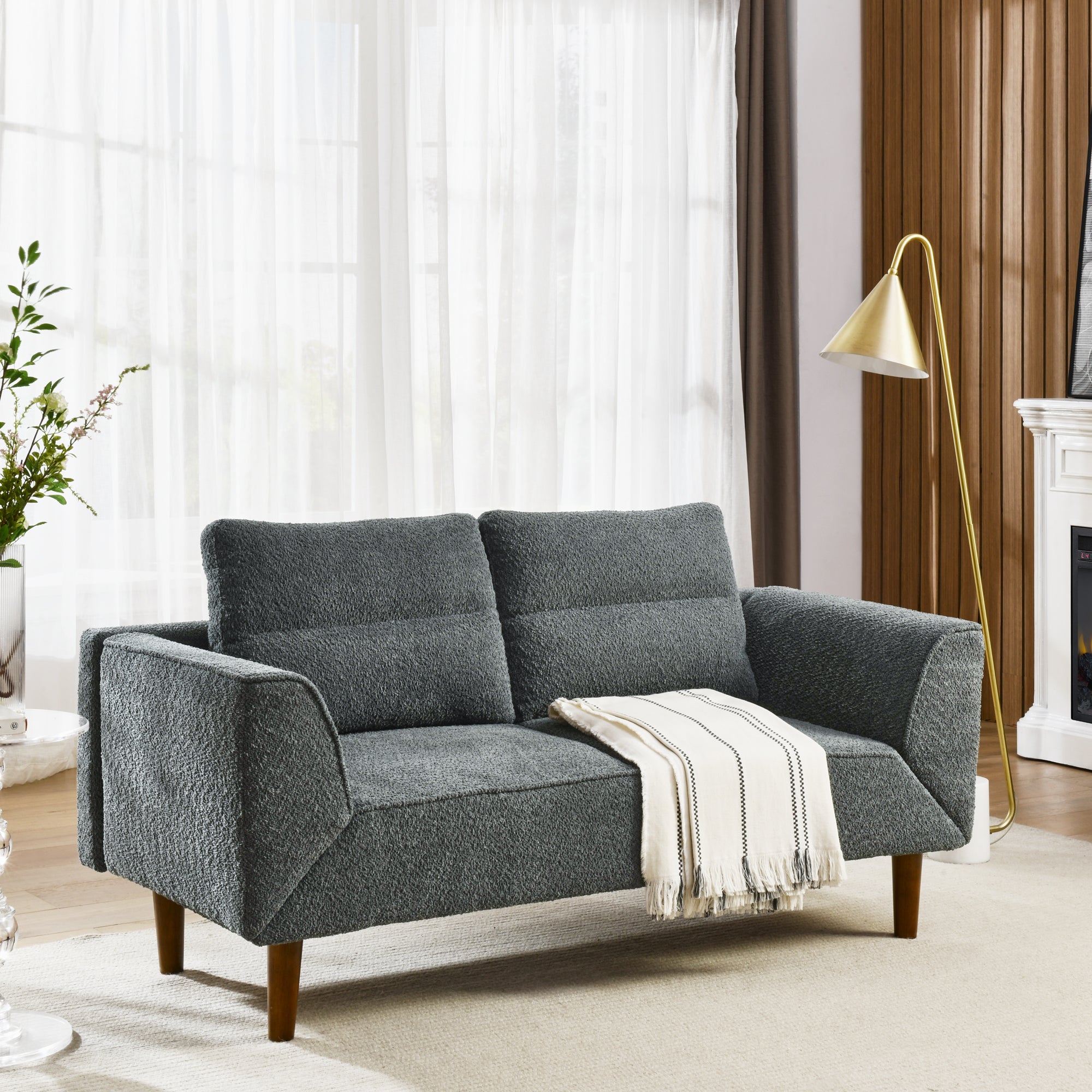 Convertible Futon Sofa Bed, Comfy Loveseat Sleeper Sofa With Adjustable Armrest, Strengthen Wood, Thick Padded Cushion, Small 2 Seater Couch For Living Room, Bedroom, Grey Grey Foam 2 Seat