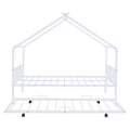 Full Size Metal House Bed With Twin Size Trundle, White Full White Metal