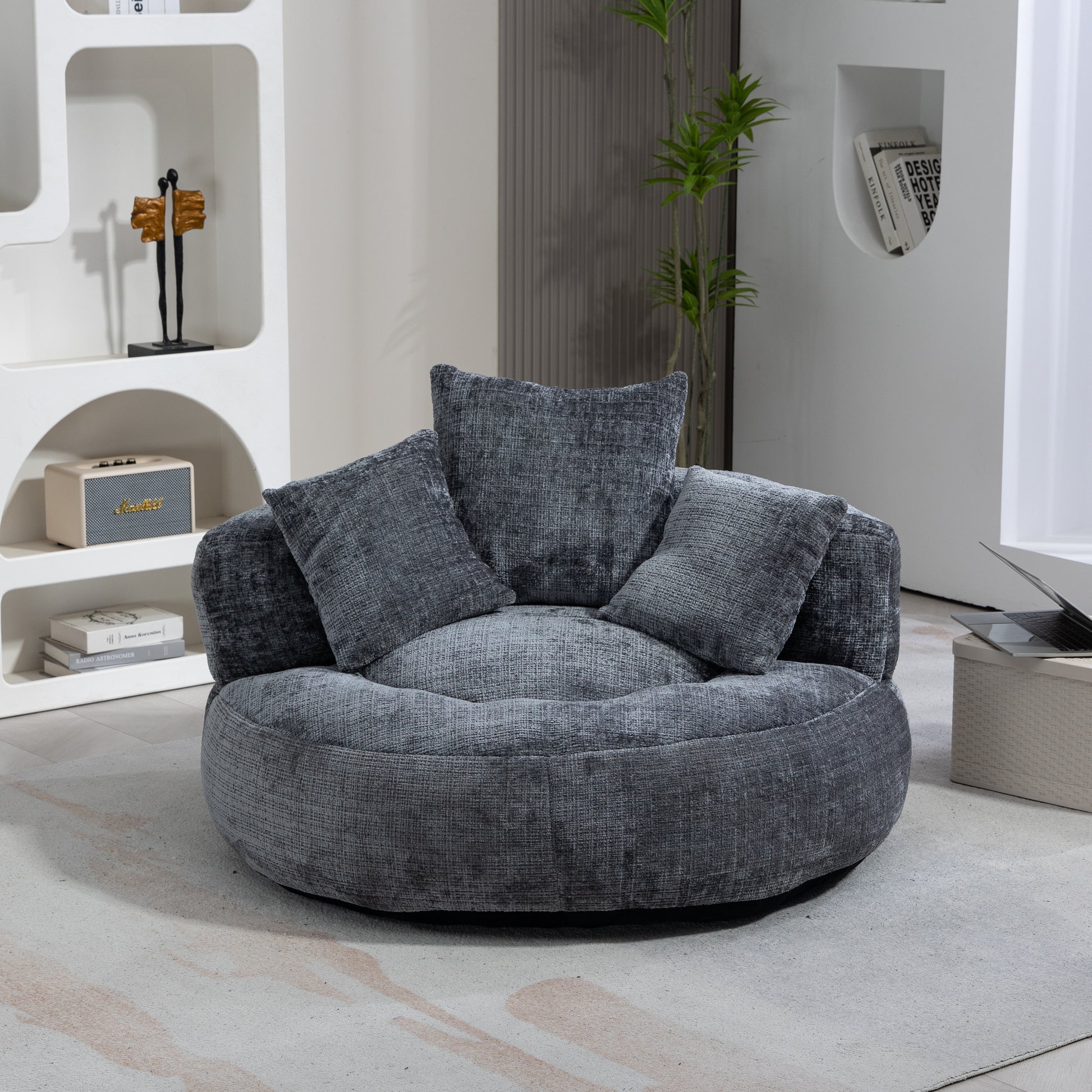 Coolmore Lazy Sofa Durable Comfort Lounger High Back Bean Bag Chair Couch With Three Pillows For Adults And Kids, Indoor & Outdoor, Single Gaming Sofa Chair For Bedroom,Office Gray Chenille Gray Foam Chenille 1 Seat