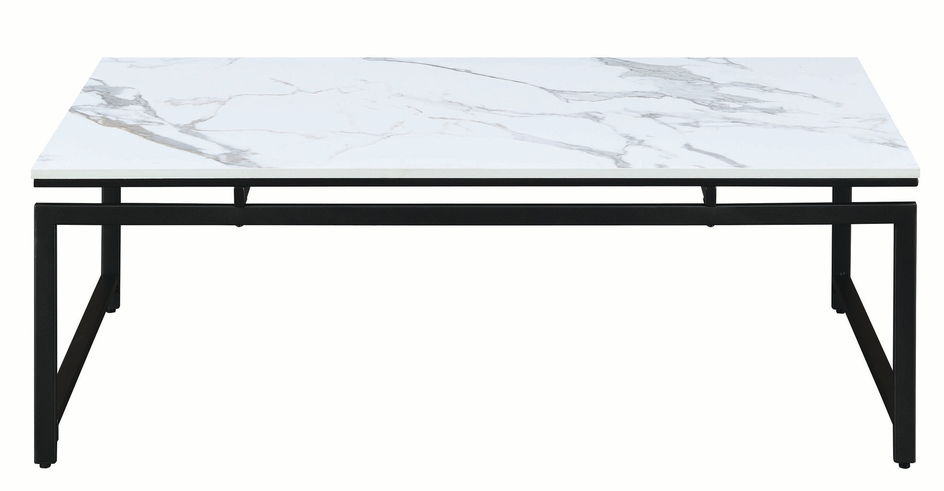 3 Piece Metal Base Occasional Table Set With Faux Marble Top, Black And White Black White Fabric Metal