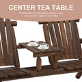 Outsunny 2 Seat Wooden Adirondack Chair, Patio Bench With Table, Outdoor Loveseat Fire Pit Chair For Porch, Backyard, Deck, Carbonized Brown Wood