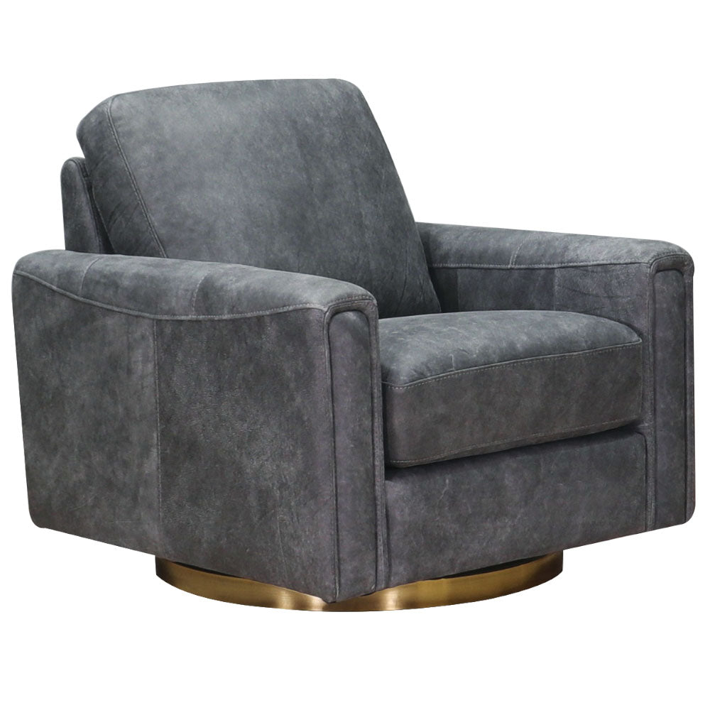 Hayward Swivel Leather Chair Gray Memory Foam Genuine Leather