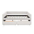 Queen Size Daybed With Two Drawers Trundle Upholstered Sofa Bed, With Vertical Stripes, Linen Fabric, Beige 86.5