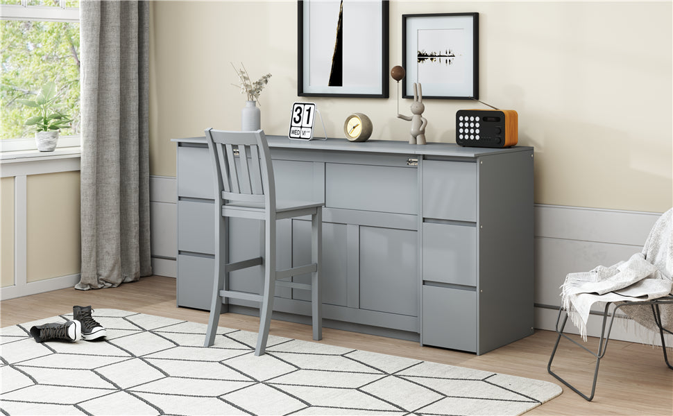 Full Size Murphy Bed With Drawers, Cabinets And Usb Ports,Gray Full Gray Mdf Lvl