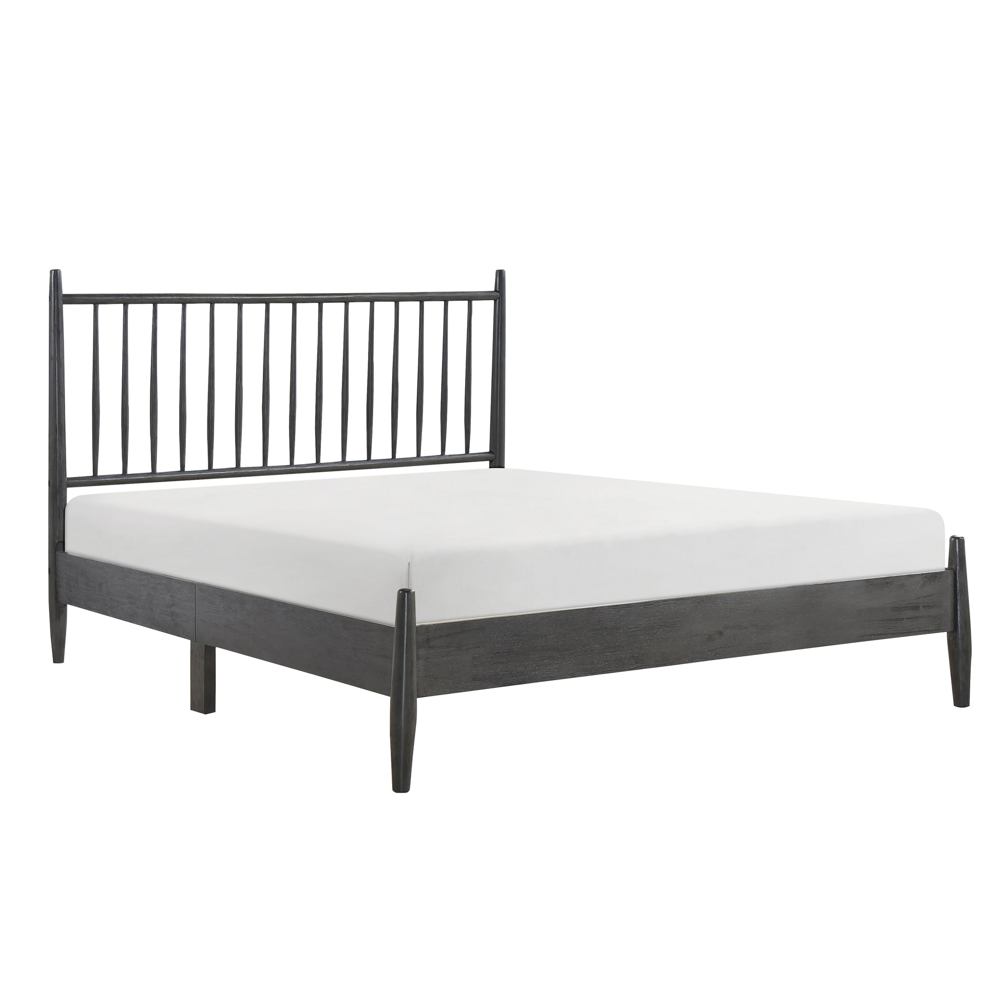 Mid Century Modern Design Full Platform Bed 1Pc Gray Finish Wooden Bedroom Furniture Vertical Slats Headboard, Bed In A Box Box Spring Not Required Full Gray Wood Bedroom Mid Century Modern Slat Beds Wood