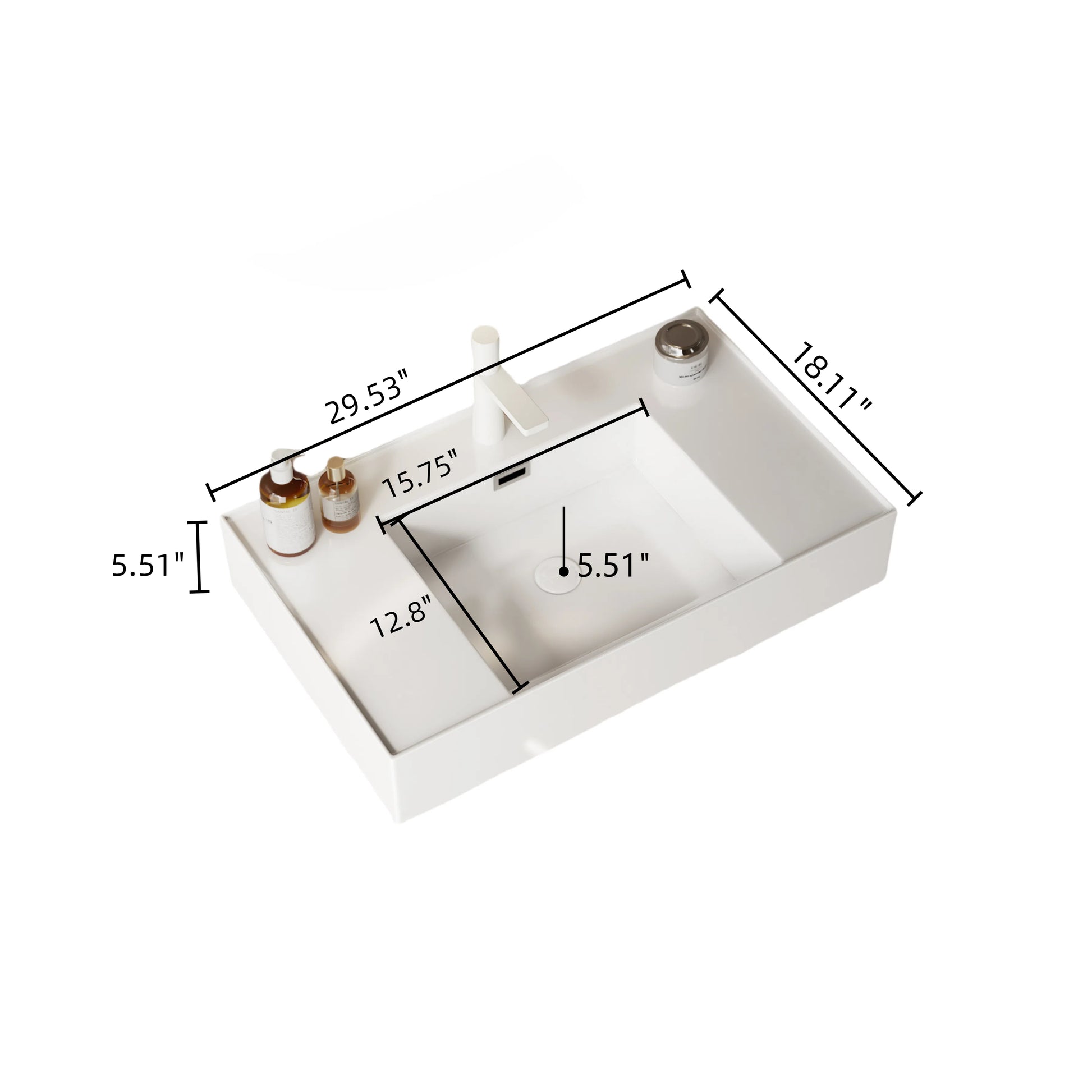 Lede 30" Bathroom Vanity With Vessel Sink, Wall Mounted Floating White Rectangular Acrylic Integrated Basin Without Faucet, Striped Shelves Layer, Natural Wood Natural Wood,White Bathroom