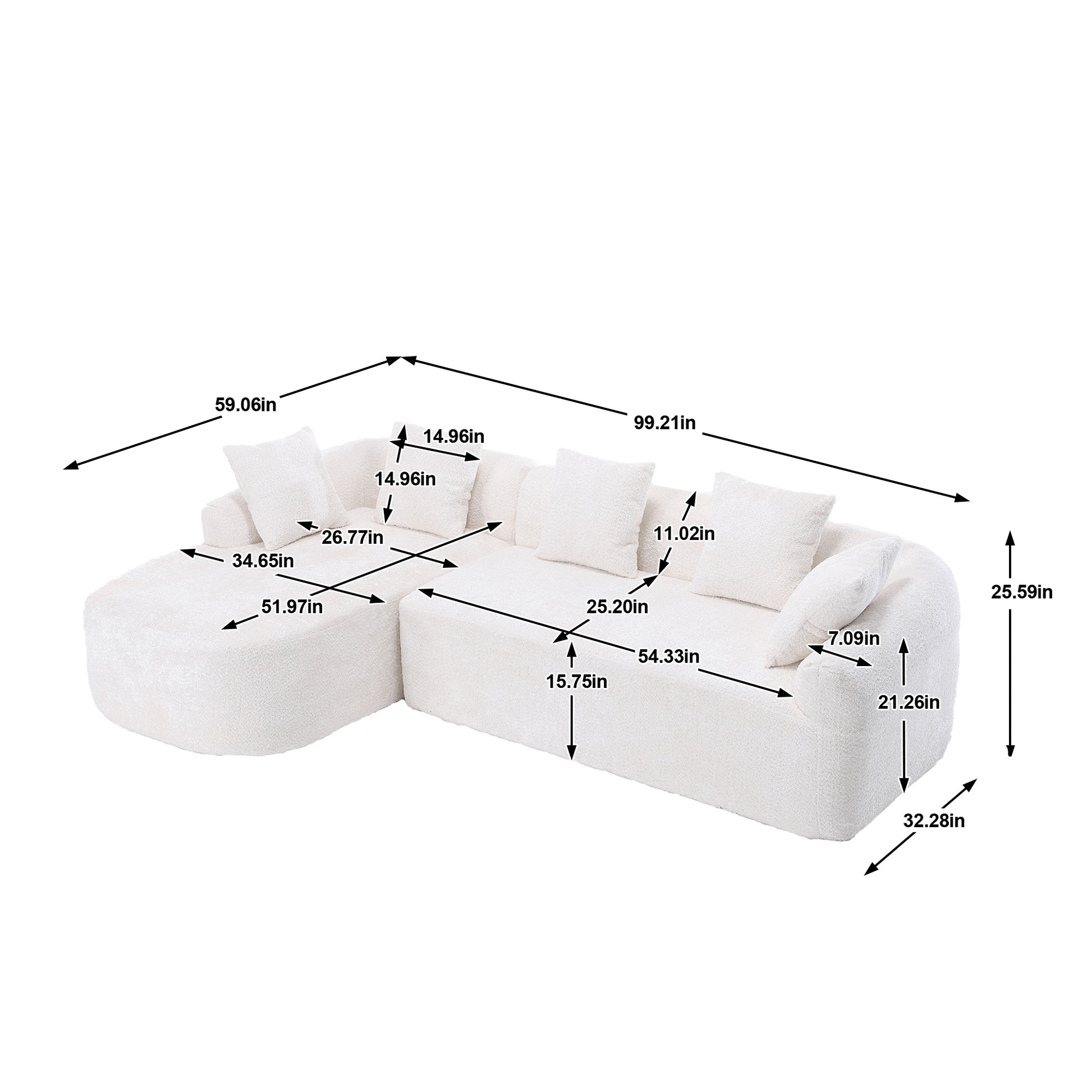 Coolmore Boucle Sofa 3 Seater For Living Room Oversized Comfy Sofa L Shape Sofa Couch With Chaise Home Furniture Sleeper Sectional Sofa For Apartment, Office Left Hand Facing Beige Beige Primary Living Space Foam Boucle 3 Seat