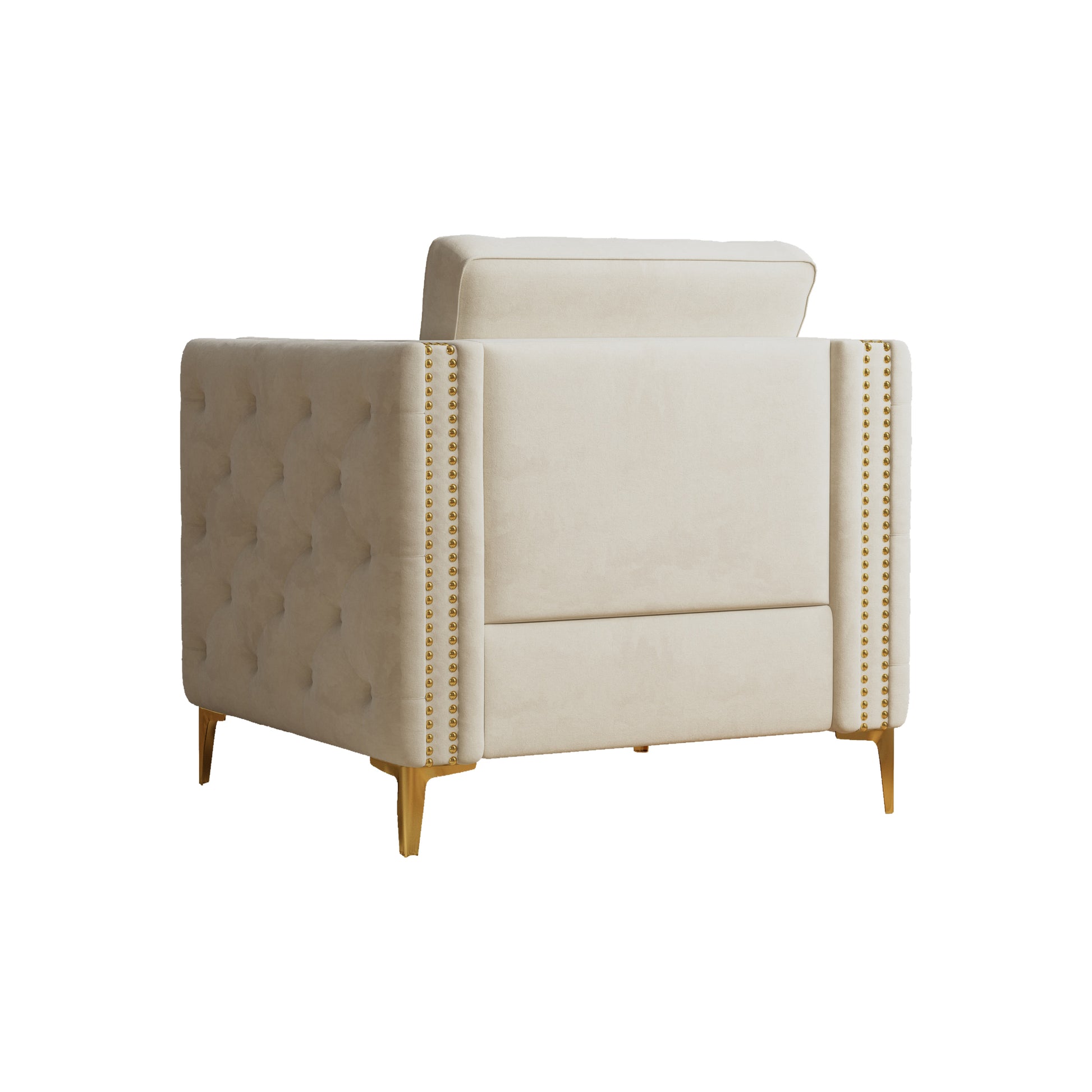 Accent Chair For Living Room Upholstered Arm Chair With Metal Legs Beige Velvet Beige Foam Fabric