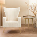 Velvet Accent Chair With Table, Wingback Arm Chair With Gold Legs, Upholstered Single Sofa For Living Room Bedroom, White White Velvet 1 Seat