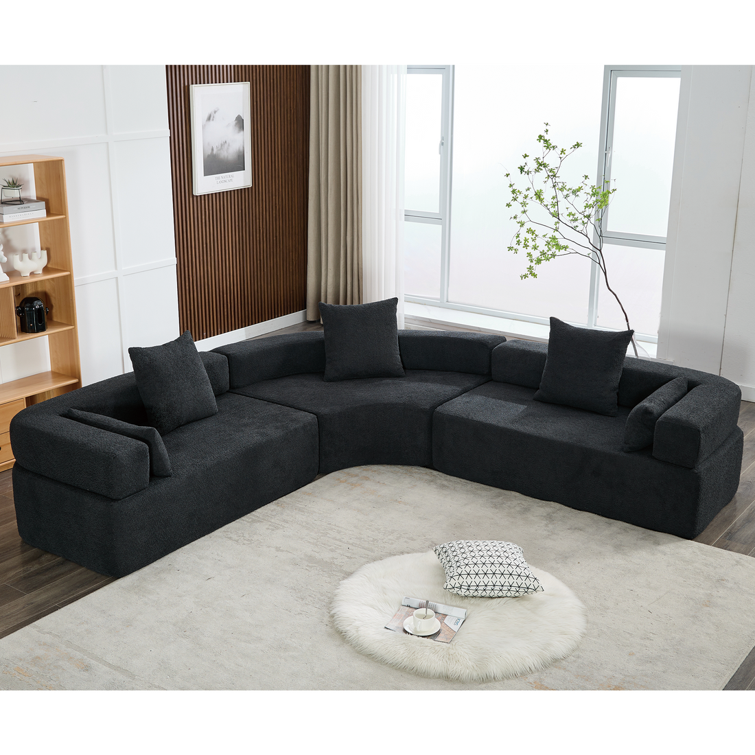 Arrived Oversized Combination Sofa,Curved Sofa,Upholstered 4 Seater Couch For Living Room, Modern Modular 3 Piece Free Combination, Semicircular Modular Sofaboucle, Black Black Polyester Primary Living Space Soft Tight Back Modern Square Arms Foam