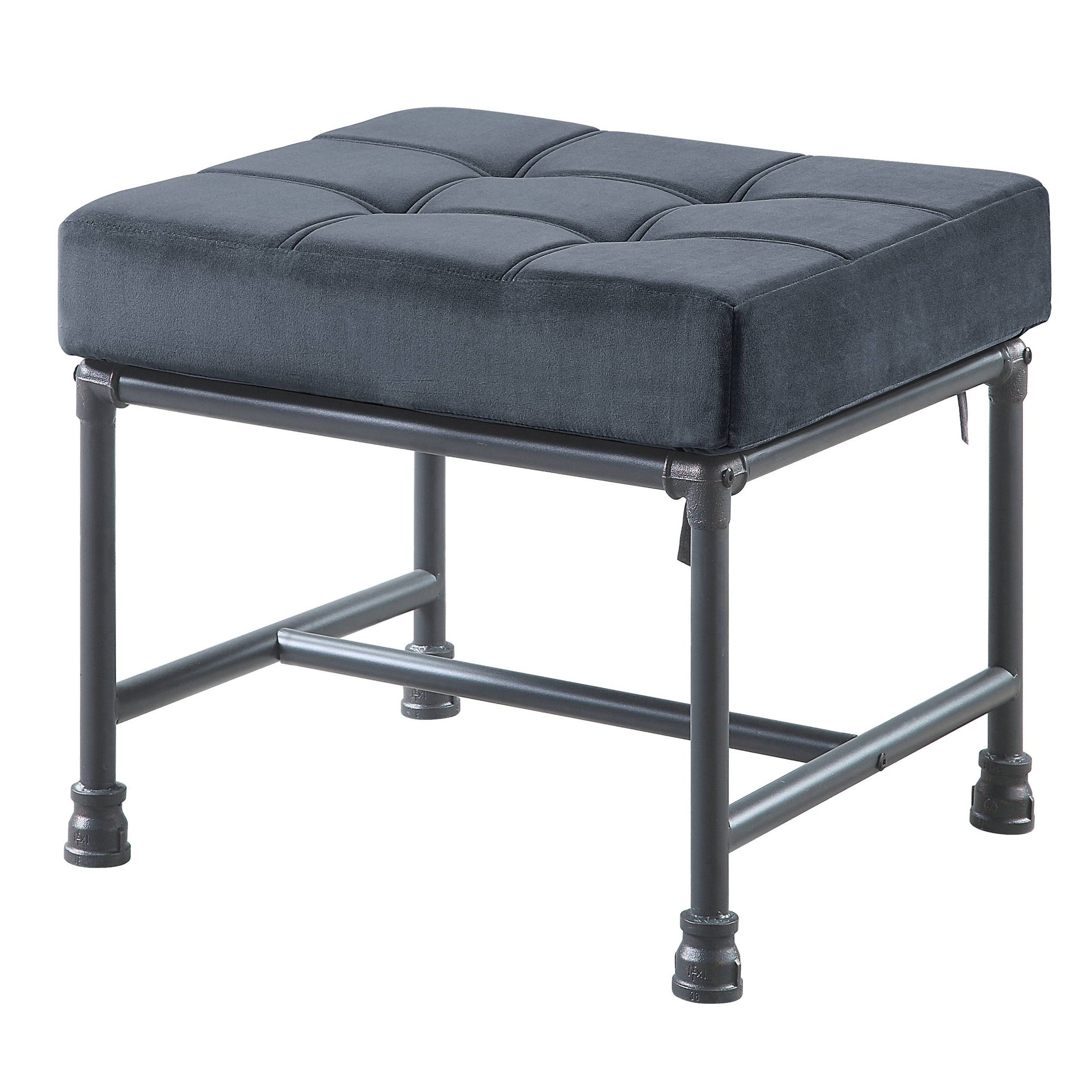 Grey And Sandy Grey Rectangle Ottoman Grey Velvet Primary Living Space Solid Grey Rectangle Fabric Metal