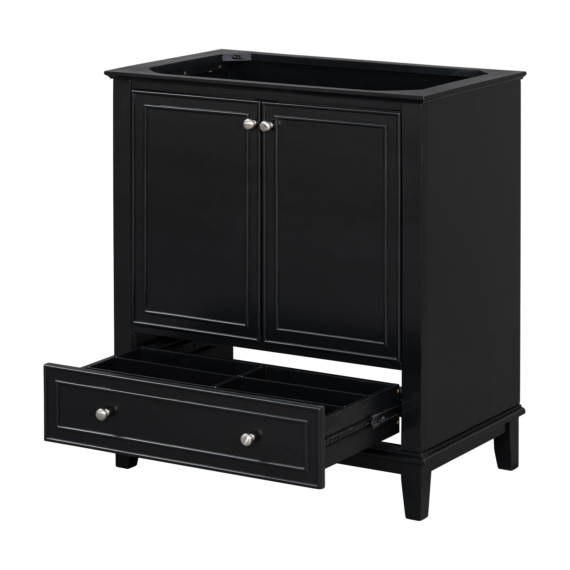 30" Bathroom Vanity Without Sink, Base Only, Multi Functional Bathroom Cabinet With Doors And Drawer, Solid Frame And Mdf Board, Black Black Solid Wood Mdf
