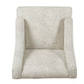 Fabric Upholstered Wooden Accent Chair With Swooping Arms, White And Brown Off White Wood Fabric