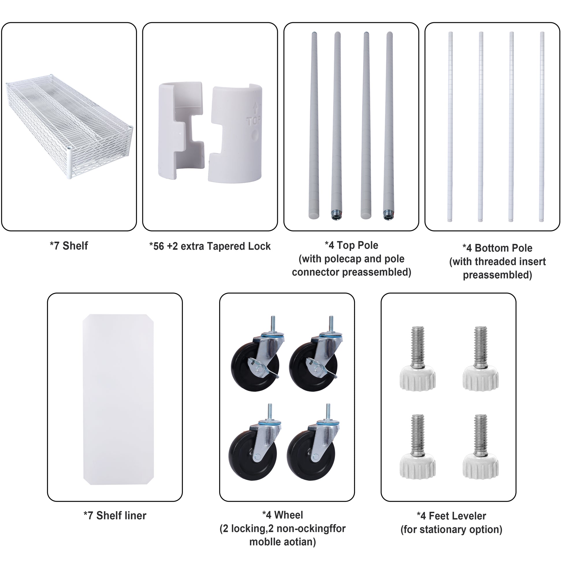 7 Tier Metal Shelf Wire Shelving Unit, 2450Lbs Heavy Duty Adjustable Storage Rack With Wheels & Shelf Liners For Closet Kitchen Garage Basement Commercial Shelving 81.5" H X 48" L X 18" D White White Metal