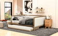Full Size Upholstered Daybed With Trundle And Decoration, Wood Color Box Spring Not Required Full Wood Wood Daybeds Linen Upholstered
