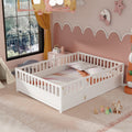 Full Size Floor Bed, Integral Construction With Super High Security Barrier, Door, Children'S Floor Bed Frame, Montessori Wooden Children'S Floor Bed, White Box Spring Required Full White Wood Brown