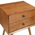 Mid Century Modern Double Drawer Solid Wood Nightstand Caramel Caramel Pine