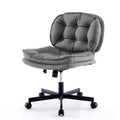 Armless Office Desk Chair With Wheels: Pu Leather Cross Legged Wide Chair,Comfortable Adjustable Swivel Computer Task Chairs For Home,Office,Make Up,Small Space,Bed Room Smoke Grey Antique Fiber Foam And Polyester Fiber Pad Pvc