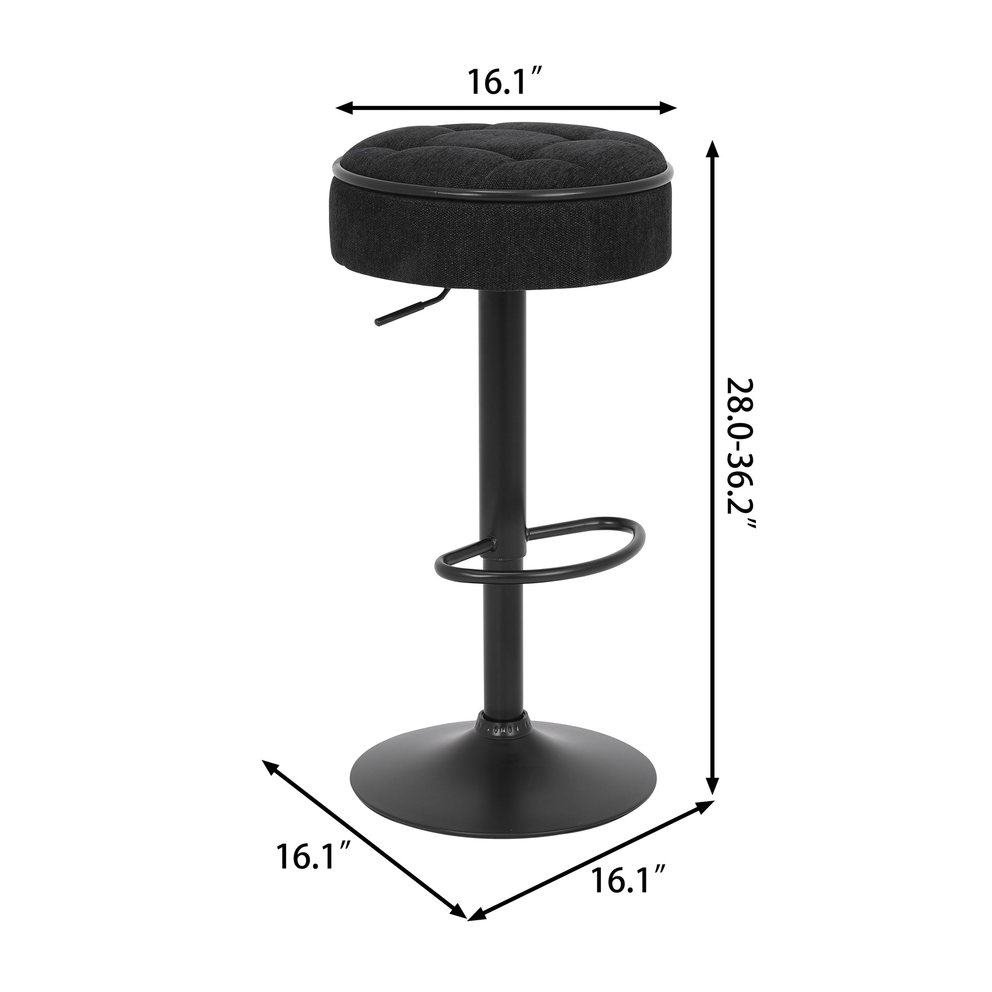Round Storage Bar Stool Set Of 2, Black Linen Height Adjustable Barstool, 360 Counter Height Swivel Stool, Armless Bar Chair With Metal Frame For Kitchen Counter Dining Living Room Black Set Of 2 Foam Linen