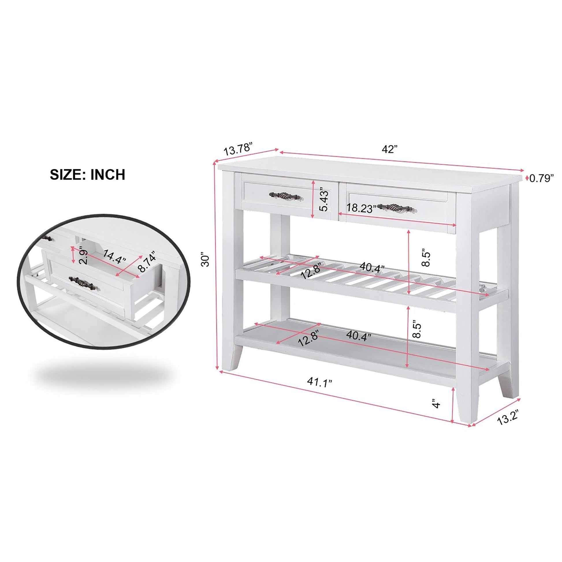 Console Sofa Table With 2 Storage Drawers And 2 Tiers Shelves, Mid Century Style 42'' Solid Wood Buffet Sideboard For Living Room Furniture Kitchen Dining Room Entryway Hallway, Antique White Antique White Pine