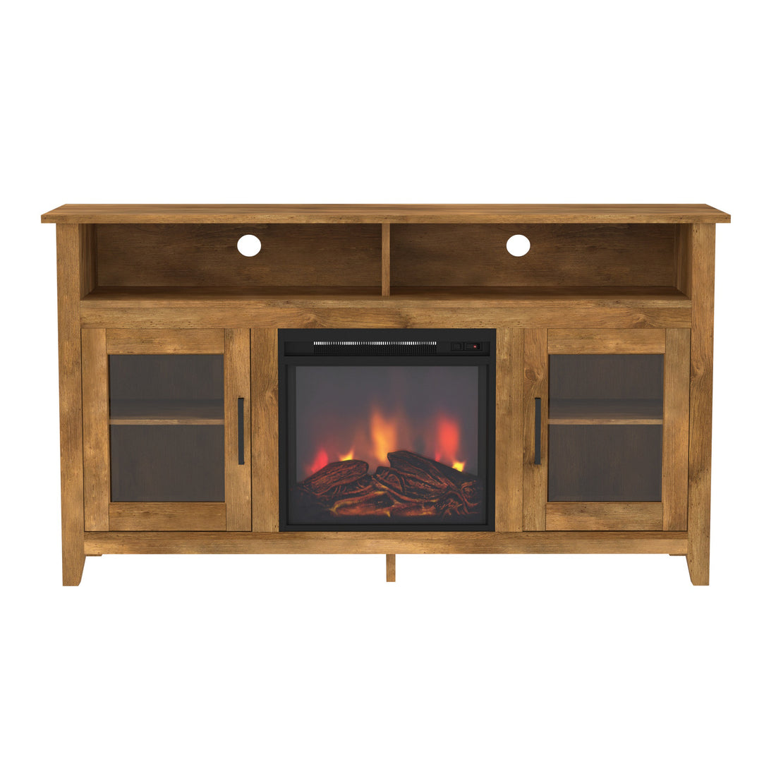 Classic Glass Door Fireplace Tall Tv Stand For Tvs Up To 65" Barnwood Barnwood Mdf