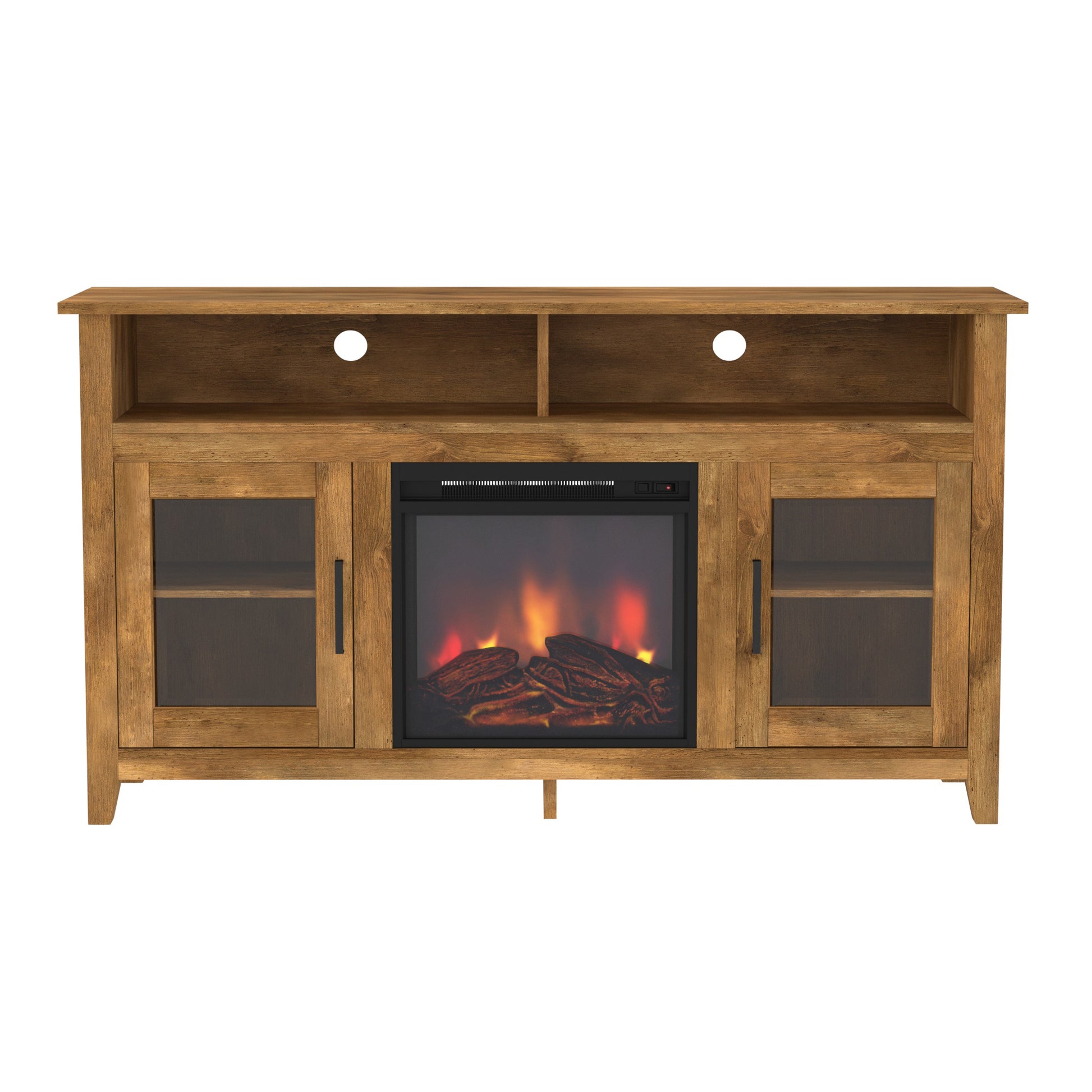 Classic Glass Door Fireplace Tall Tv Stand For Tvs Up To 65" Barnwood Barnwood Mdf